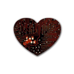 Red Computer Circuit Board Rubber Coaster (heart) by Bakwanart