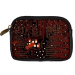 Red Computer Circuit Board Digital Camera Leather Case Front