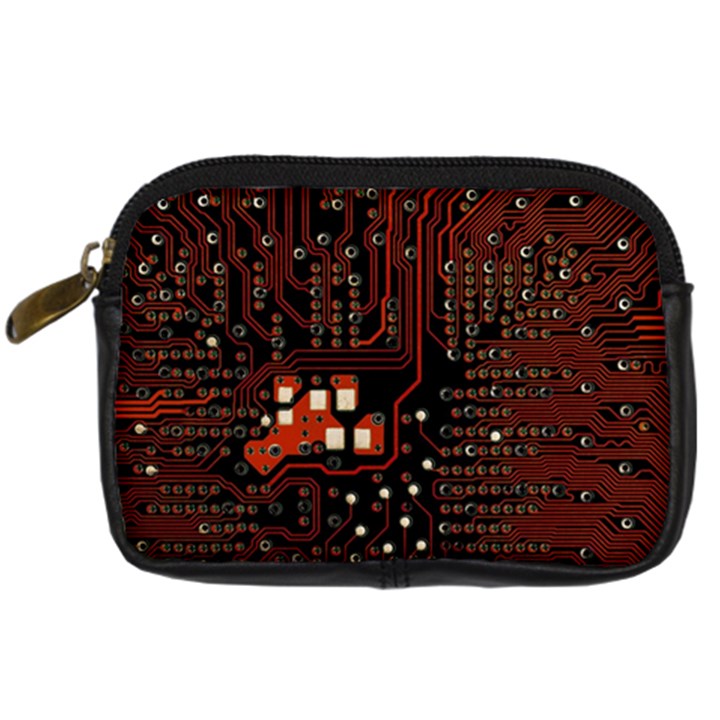 Red Computer Circuit Board Digital Camera Leather Case