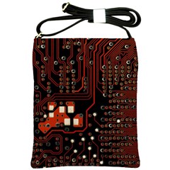 Red Computer Circuit Board Shoulder Sling Bag by Bakwanart