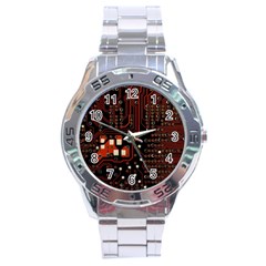 Red Computer Circuit Board Stainless Steel Analogue Watch by Bakwanart