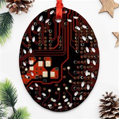 Red Computer Circuit Board Ornament (oval Filigree)