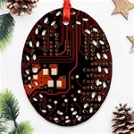 Red Computer Circuit Board Oval Filigree Ornament (Two Sides) Front