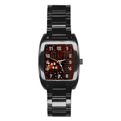 Red Computer Circuit Board Stainless Steel Barrel Watch by Bakwanart