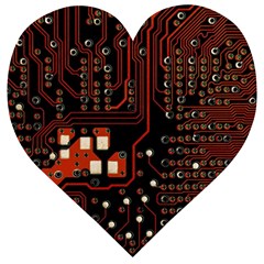 Red Computer Circuit Board Wooden Puzzle Heart