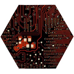 Red Computer Circuit Board Wooden Puzzle Hexagon by Bakwanart