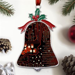 Red Computer Circuit Board Metal Holly Leaf Bell Ornament