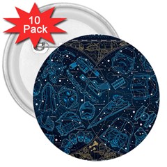 Position Of The Constellations Illustration Star Blue 3  Buttons (10 Pack)  by Bakwanart