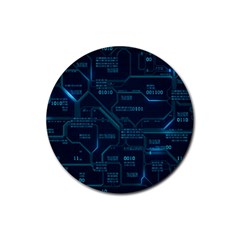 Technology Computer Circuit Boards Electricity Cpu Binary Rubber Coaster (round) by Bakwanart