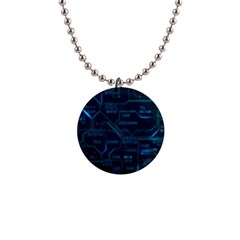 Technology Computer Circuit Boards Electricity Cpu Binary 1  Button Necklace by Bakwanart