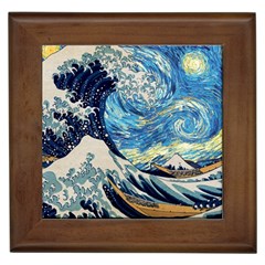 The Great Wave Of Kanagawa Painting Hokusai, Starry Night Vincent Van Gogh Framed Tile by Bakwanart