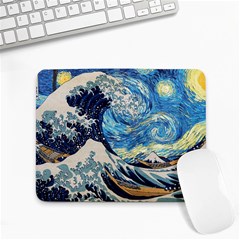 The Great Wave Of Kanagawa Painting Hokusai, Starry Night Vincent Van Gogh Small Mousepad by Bakwanart