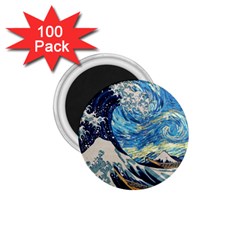 The Great Wave Of Kanagawa Painting Hokusai, Starry Night Vincent Van Gogh 1 75  Magnets (100 Pack)  by Bakwanart