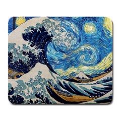 The Great Wave Of Kanagawa Painting Hokusai, Starry Night Vincent Van Gogh Large Mousepad