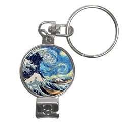 The Great Wave Of Kanagawa Painting Hokusai, Starry Night Vincent Van Gogh Nail Clippers Key Chain by Bakwanart