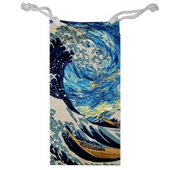 The Great Wave Of Kanagawa Painting Hokusai, Starry Night Vincent Van Gogh Jewelry Bag by Bakwanart