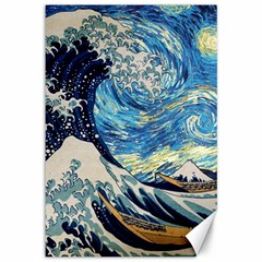 The Great Wave Of Kanagawa Painting Hokusai, Starry Night Vincent Van Gogh Canvas 12  X 18  by Bakwanart