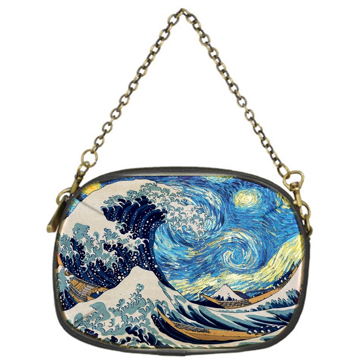 The Great Wave Of Kanagawa Painting Hokusai, Starry Night Vincent Van Gogh Chain Purse (One Side)