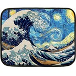 The Great Wave Of Kanagawa Painting Hokusai, Starry Night Vincent Van Gogh Two Sides Fleece Blanket (Mini) 35 x27  Blanket Front