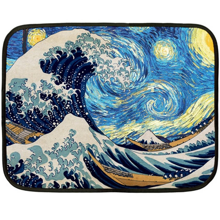 The Great Wave Of Kanagawa Painting Hokusai, Starry Night Vincent Van Gogh Two Sides Fleece Blanket (Mini)