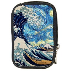 The Great Wave Of Kanagawa Painting Hokusai, Starry Night Vincent Van Gogh Compact Camera Leather Case by Bakwanart