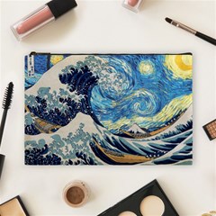 The Great Wave Of Kanagawa Painting Hokusai, Starry Night Vincent Van Gogh Cosmetic Bag (large) by Bakwanart