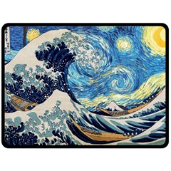 The Great Wave Of Kanagawa Painting Hokusai, Starry Night Vincent Van Gogh Fleece Blanket (large) by Bakwanart