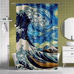 The Great Wave Of Kanagawa Painting Hokusai, Starry Night Vincent Van Gogh Shower Curtain 48  X 72  (small)  by Bakwanart