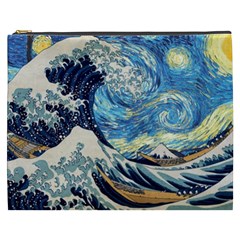 The Great Wave Of Kanagawa Painting Hokusai, Starry Night Vincent Van Gogh Cosmetic Bag (xxxl) by Bakwanart