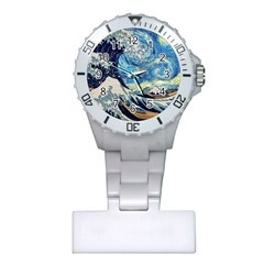 The Great Wave Of Kanagawa Painting Hokusai, Starry Night Vincent Van Gogh Plastic Nurses Watch by Bakwanart