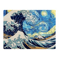 The Great Wave Of Kanagawa Painting Hokusai, Starry Night Vincent Van Gogh Two Sides Premium Plush Fleece Blanket (mini) by Bakwanart