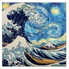 The Great Wave Of Kanagawa Painting Hokusai, Starry Night Vincent Van Gogh Square Satin Scarf (36  X 36 ) by Bakwanart