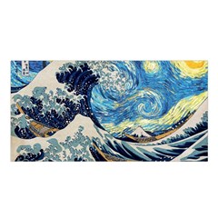 The Great Wave Of Kanagawa Painting Hokusai, Starry Night Vincent Van Gogh Satin Shawl 45  X 80  by Bakwanart