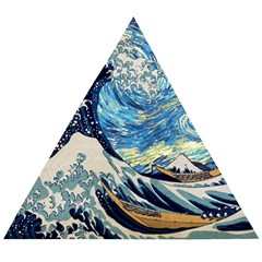 The Great Wave Of Kanagawa Painting Hokusai, Starry Night Vincent Van Gogh Wooden Puzzle Triangle by Bakwanart