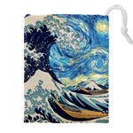 The Great Wave Of Kanagawa Painting Hokusai, Starry Night Vincent Van Gogh Drawstring Pouch (5XL) Front