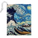 The Great Wave Of Kanagawa Painting Hokusai, Starry Night Vincent Van Gogh Drawstring Pouch (5XL) Back