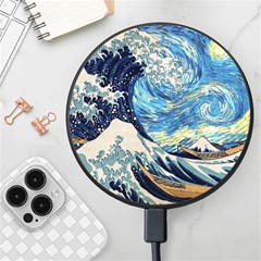 The Great Wave Of Kanagawa Painting Hokusai, Starry Night Vincent Van Gogh Wireless Fast Charger(black) by Bakwanart