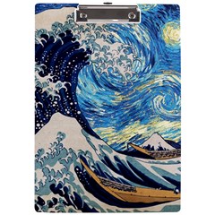 The Great Wave Of Kanagawa Painting Hokusai, Starry Night Vincent Van Gogh A4 Acrylic Clipboard by Bakwanart