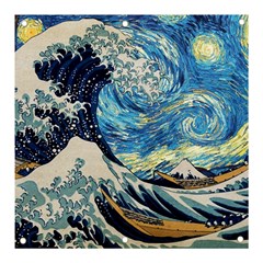 The Great Wave Of Kanagawa Painting Hokusai, Starry Night Vincent Van Gogh Banner And Sign 3  X 3  by Bakwanart