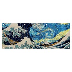 The Great Wave Of Kanagawa Painting Hokusai, Starry Night Vincent Van Gogh Banner And Sign 8  X 3  by Bakwanart