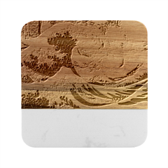 The Great Wave Of Kanagawa Painting Hokusai, Starry Night Vincent Van Gogh Marble Wood Coaster (square) by Bakwanart