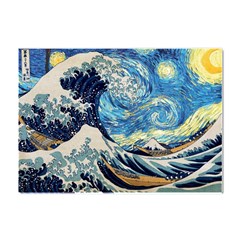 The Great Wave Of Kanagawa Painting Hokusai, Starry Night Vincent Van Gogh Crystal Sticker (a4) by Bakwanart