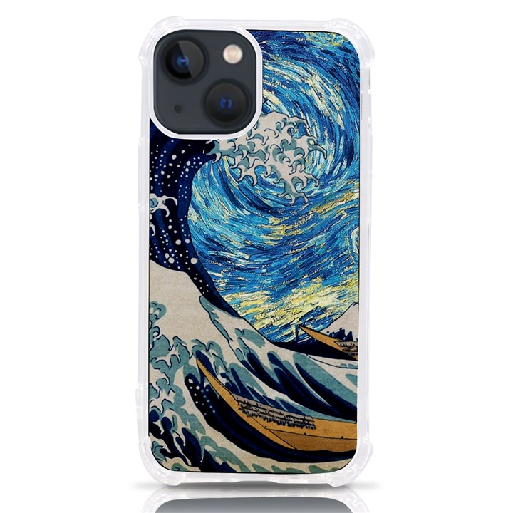 The Great Wave Of Kanagawa Painting Hokusai, Starry Night Vincent Van Gogh iPhone 13 mini TPU UV Print Case