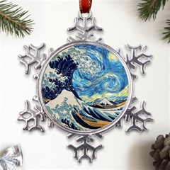 The Great Wave Of Kanagawa Painting Hokusai, Starry Night Vincent Van Gogh Metal Large Snowflake Ornament