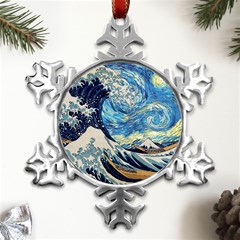 The Great Wave Of Kanagawa Painting Hokusai, Starry Night Vincent Van Gogh Metal Small Snowflake Ornament by Bakwanart