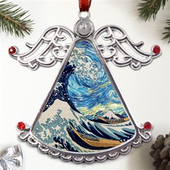 The Great Wave Of Kanagawa Painting Hokusai, Starry Night Vincent Van Gogh Metal Angel With Crystal Ornament by Bakwanart