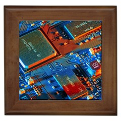 Gray Circuit Board Electronics Electronic Components Microprocessor Framed Tile by Bakwanart