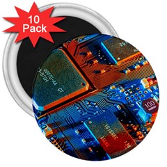 Gray Circuit Board Electronics Electronic Components Microprocessor 3  Magnets (10 Pack)  by Bakwanart