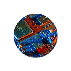 Gray Circuit Board Electronics Electronic Components Microprocessor Rubber Coaster (round) by Bakwanart