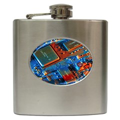 Gray Circuit Board Electronics Electronic Components Microprocessor Hip Flask (6 Oz) by Bakwanart